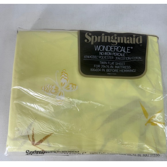 Springmaid Other - Vintage Springmaid Wondercale‎ Twin Flat Sheet Kabuki Floral Print Yellow New